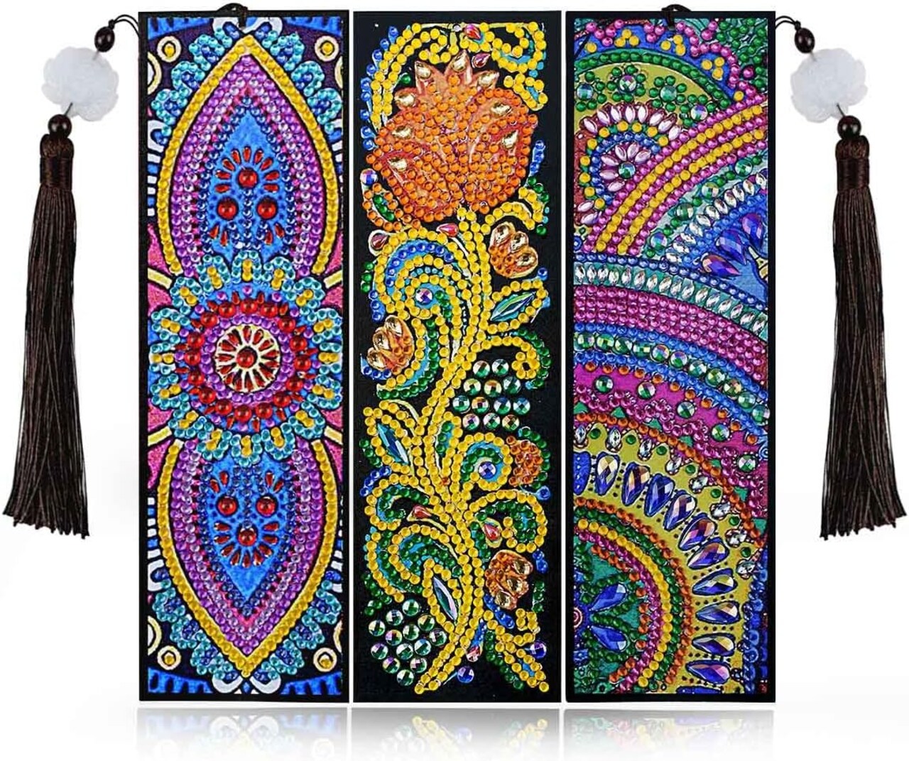 3PCS 5D Diamond Art Leather Bookmarks – DIY Craft Kits with Tassels for Kids, Adults & Book Lovers, Rhinestone Beaded Corner Bookmarks, Christmas Gift